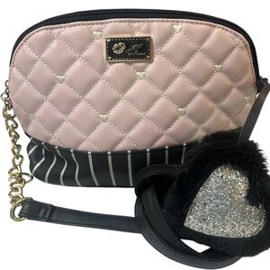 Betsey Johnson Quilted Pink and Black Crossbody Bag